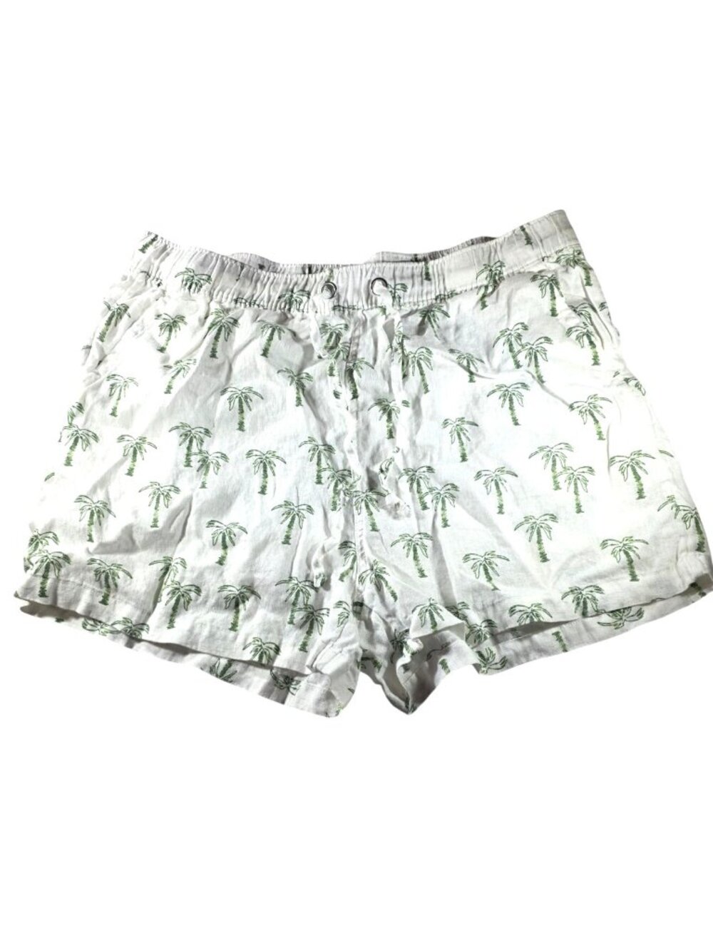 C&C California White Linen Palm Tree Print Drawstring Shorts Vacation Summer